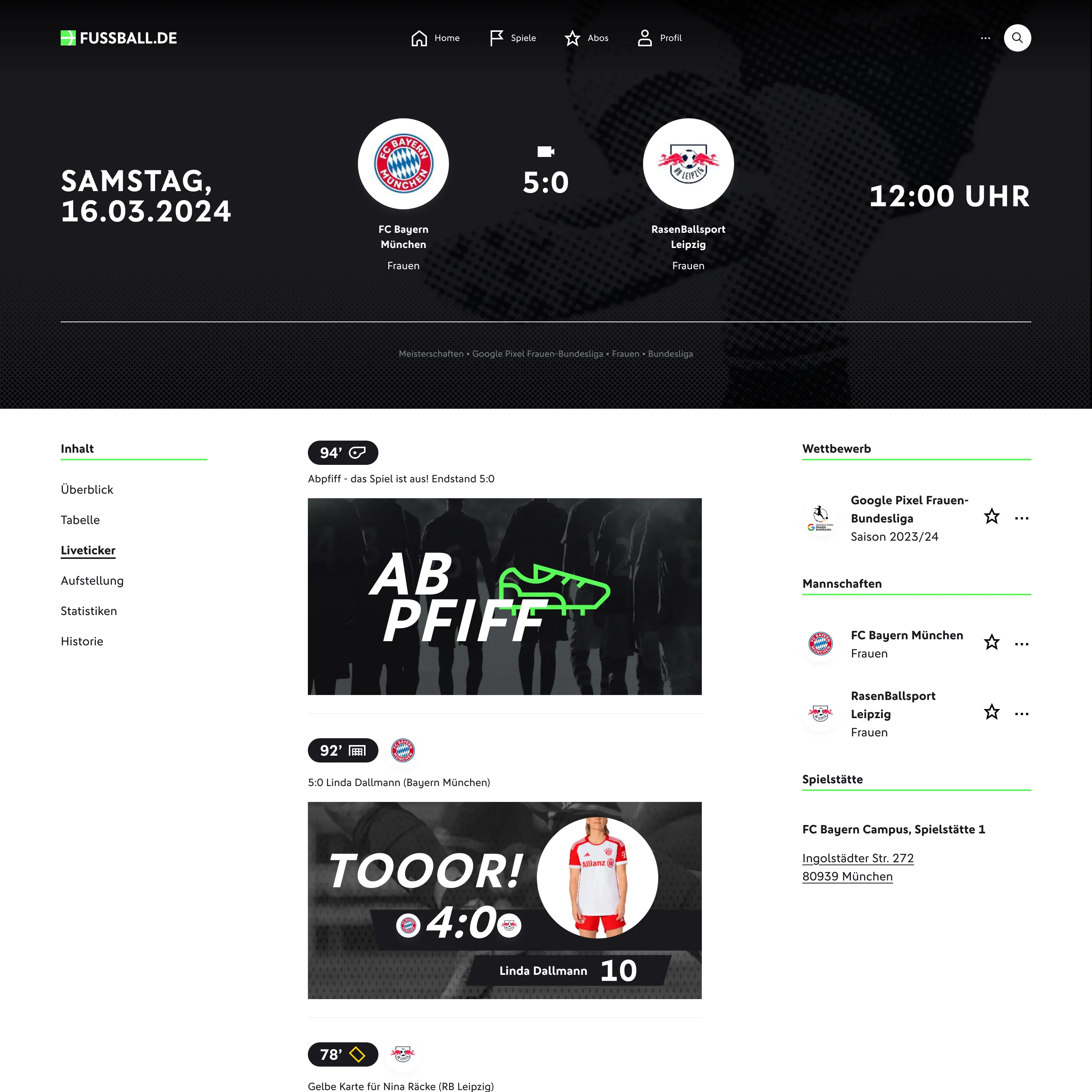 Screenshot of Fussball.de