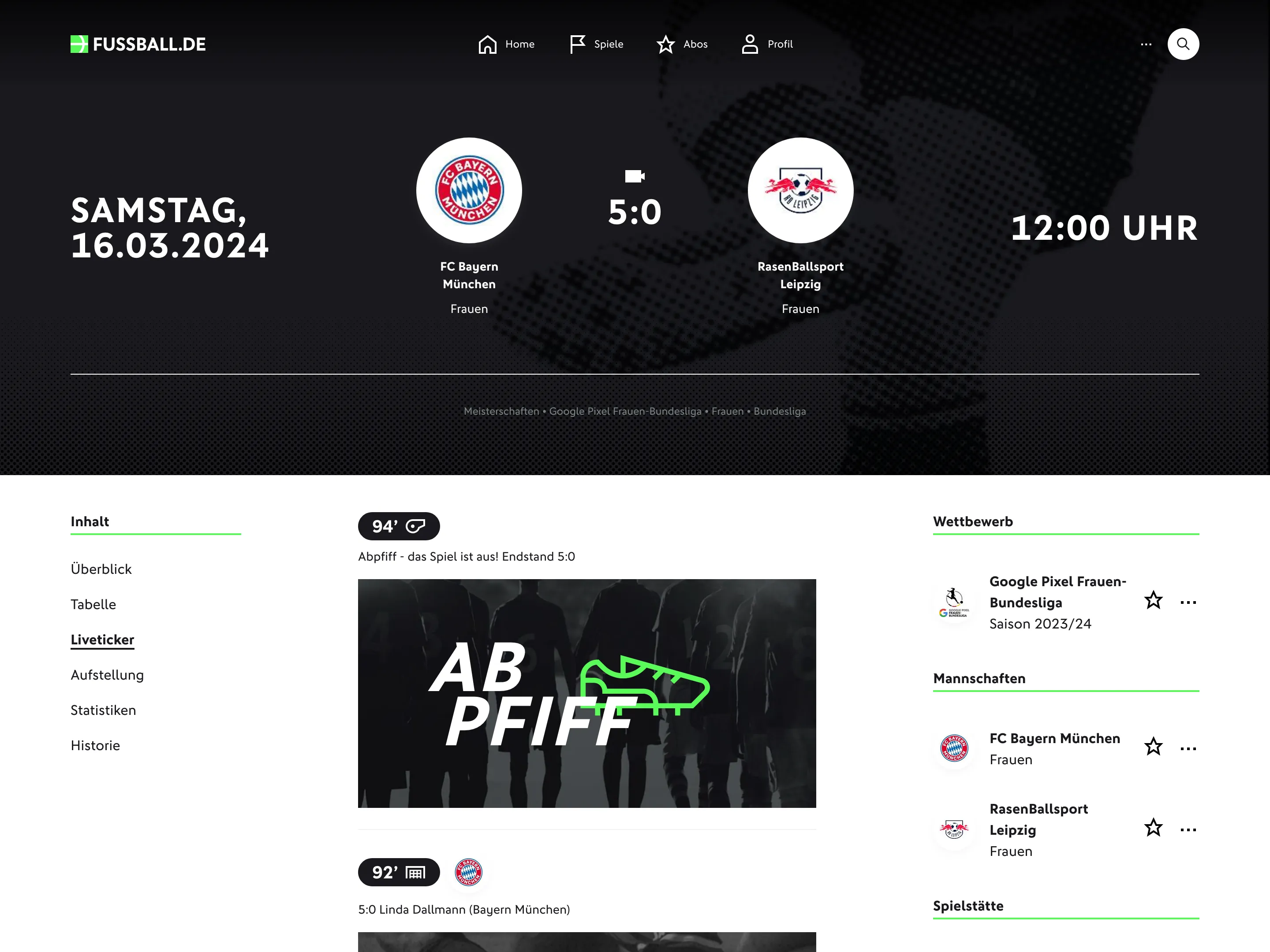 Screenshot of Fussball.de