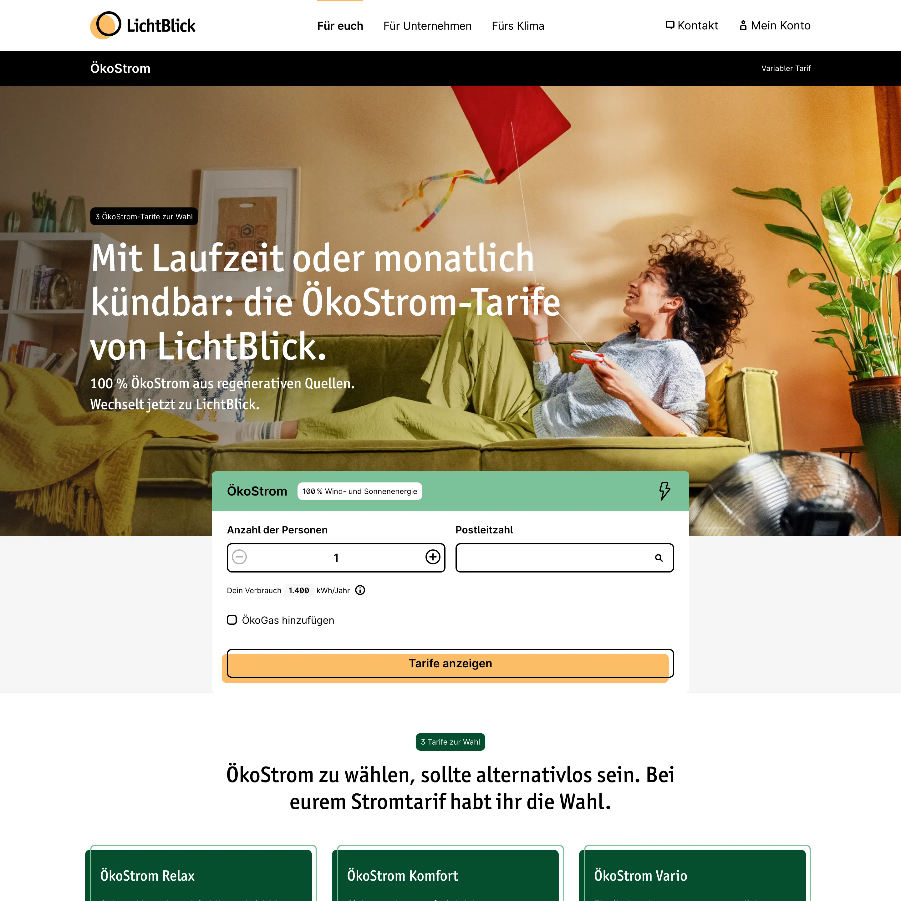 Screenshot of LichtBlick.de
