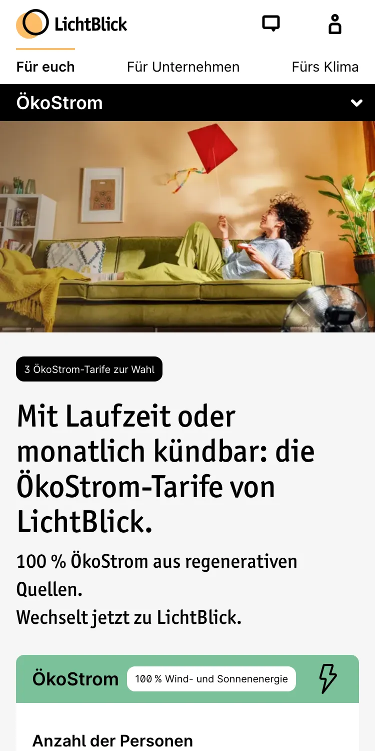 Screenshot of LichtBlick.de