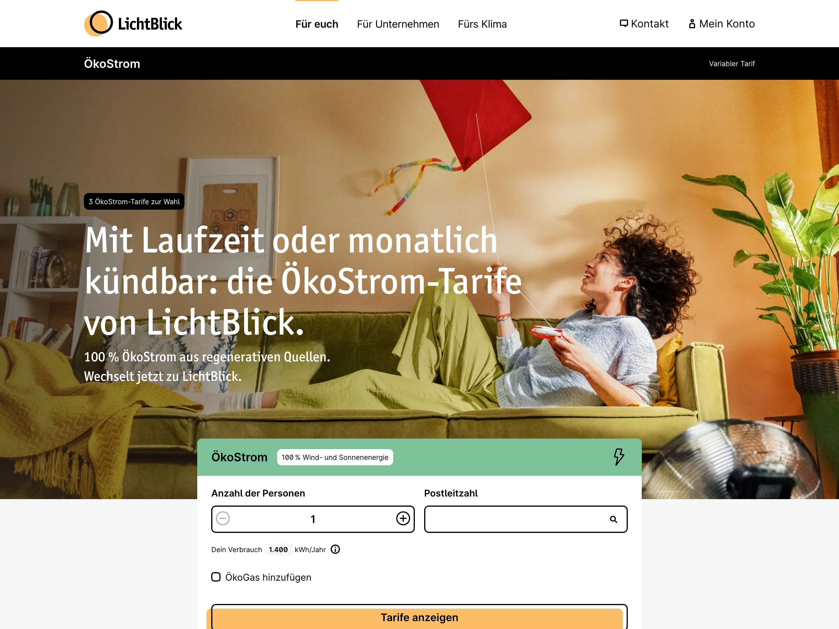 Screenshot of LichtBlick.de